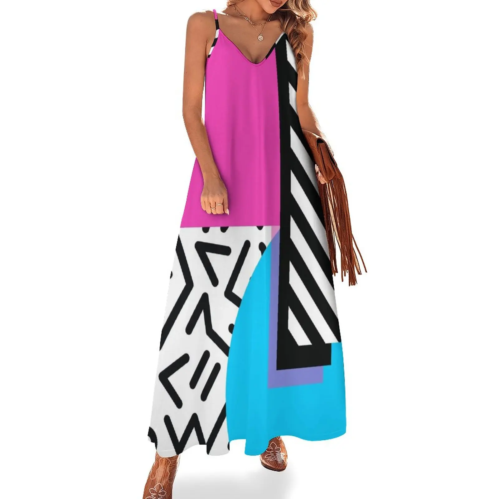 

Colorful Retro Memphis Abstract Sleeveless Dress Women's dress Women long dress