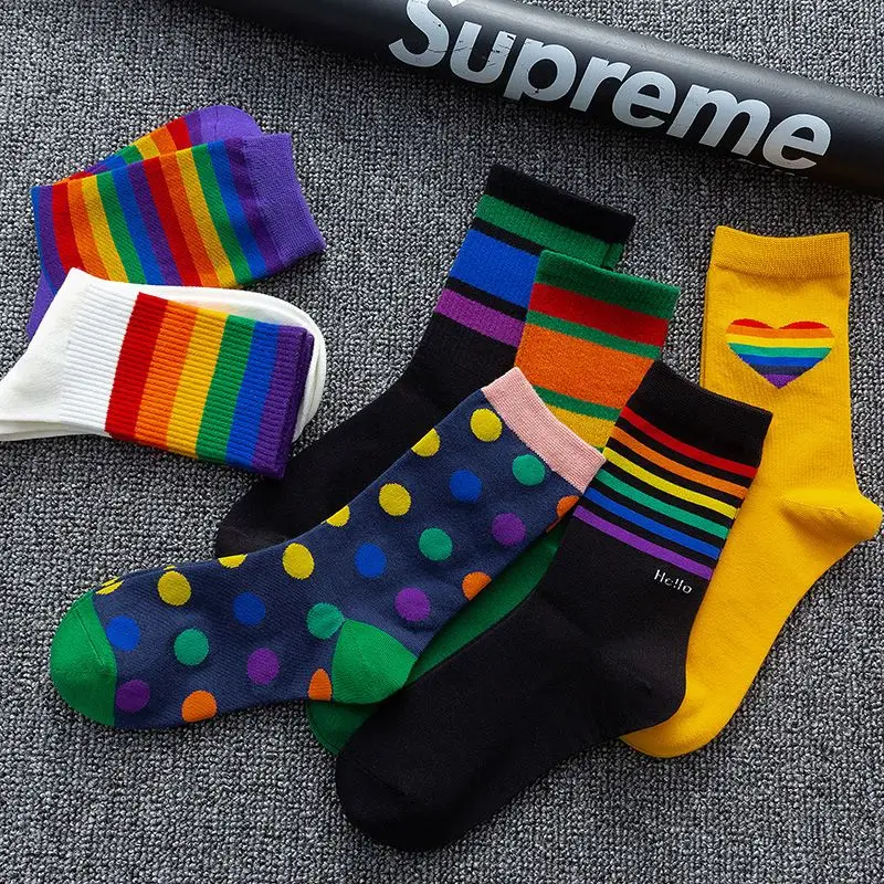 4 Pairs Women's Socks Cute Harajuku Warm Sock Simple Colorful Striped Short Socks Fashion Spring Autumn Women's Mid Tube Socks