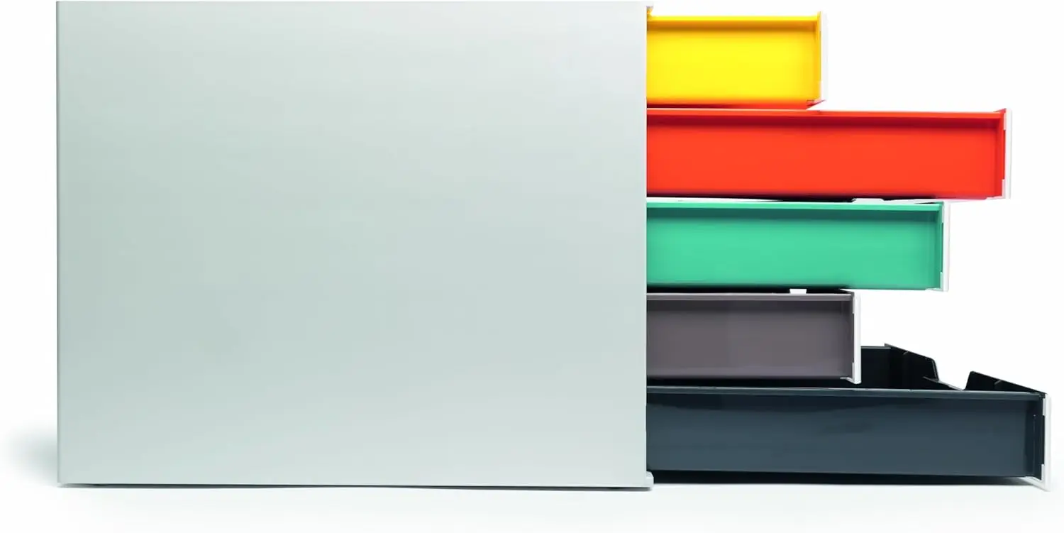 Varicolor 5-Drawer Desktop Organizer – White File Cabinet with Color-Coded Drawers for Letter/Folio Documents