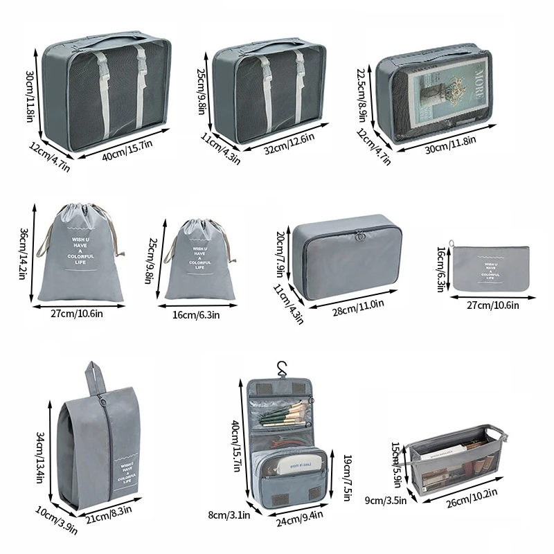 7/10Pcs Set Waterproof Travel Organizer Portable Storage Bags Packing Cubes Set Cases Luggage Clothes Underwear Tidy Pouch 6