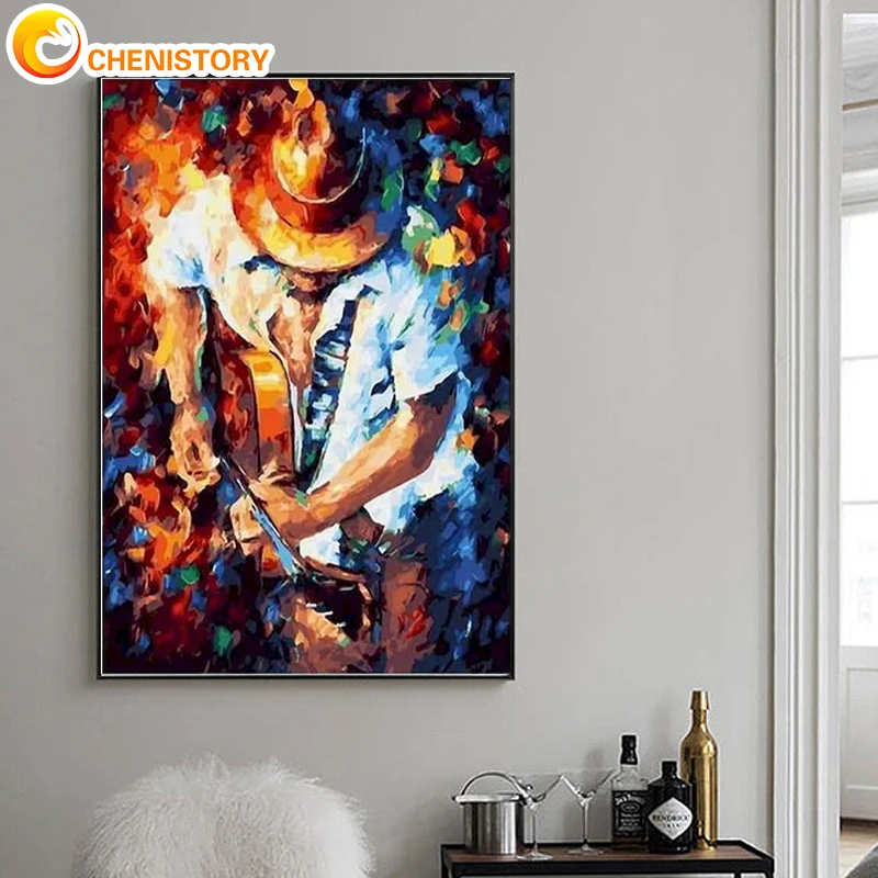 

CHENISTORY Oil Painting By Numbers Man Wears Hat Drawing On Canvas Pictures By Numbers Painting Number Artwork