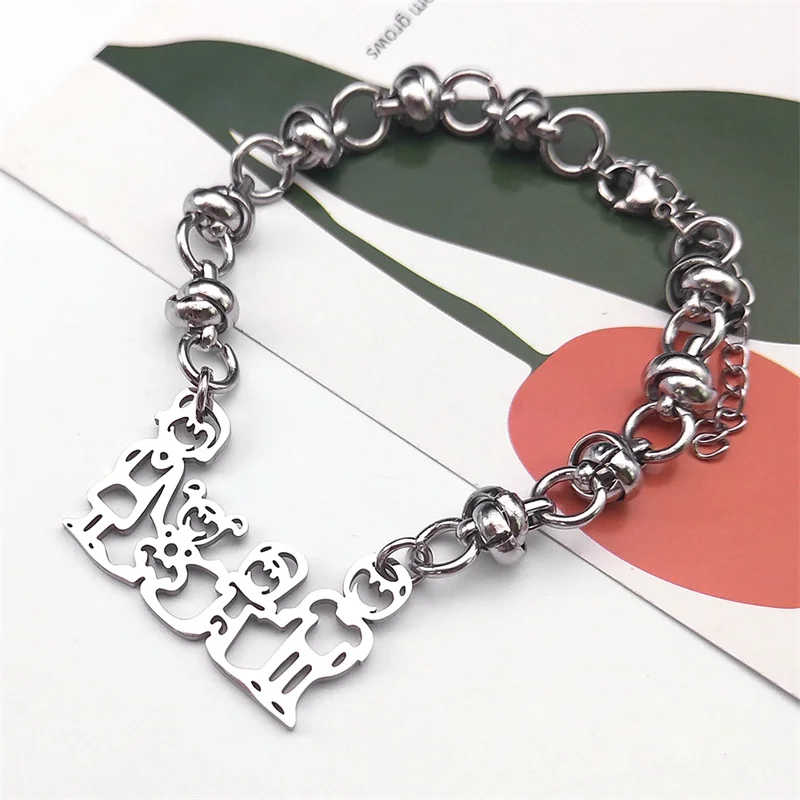 Mama Vater Sohn Tochter Familie Liebe Armband Kette für Frauen/Männer Edelstahl Silber Farbe Kind Kind Armbänder Schmuck B365S01 – Detail 6