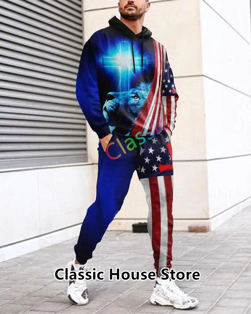 Men's Tracksuit 2 Piece Set Long Sleeve Hoodie+Trousers Set HAHA 3D Printed Casual Sweashirt Pullover Suit Fashion Male Clothing
