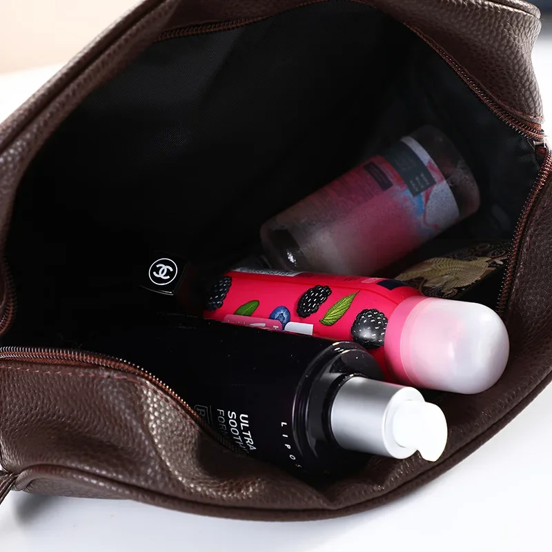 Men‘s fashion Makeup Travel Cosmetic Bag Zipper Makeup Bags Cosmetics Organizer Purse PU Leather Toiletry Handbag Neceser 4