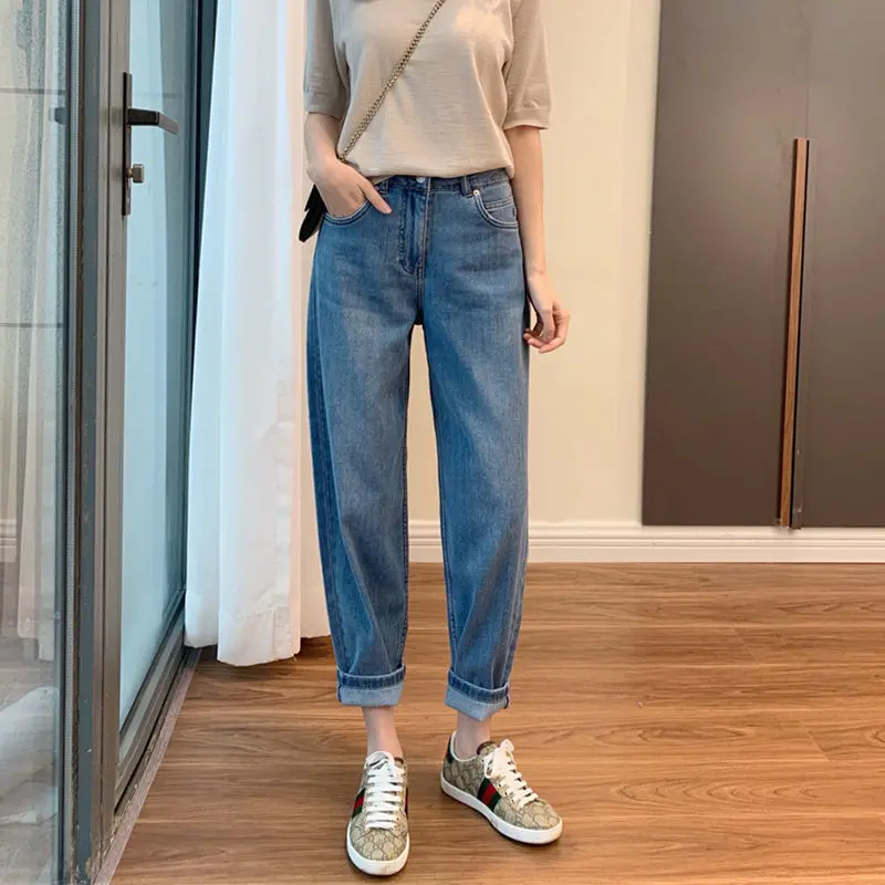 Women's Midi Waist Harun Jeans, Pear Figure Pants, Female Showing Thin Ankle Length Pants, Spring and Autumn, Large Size