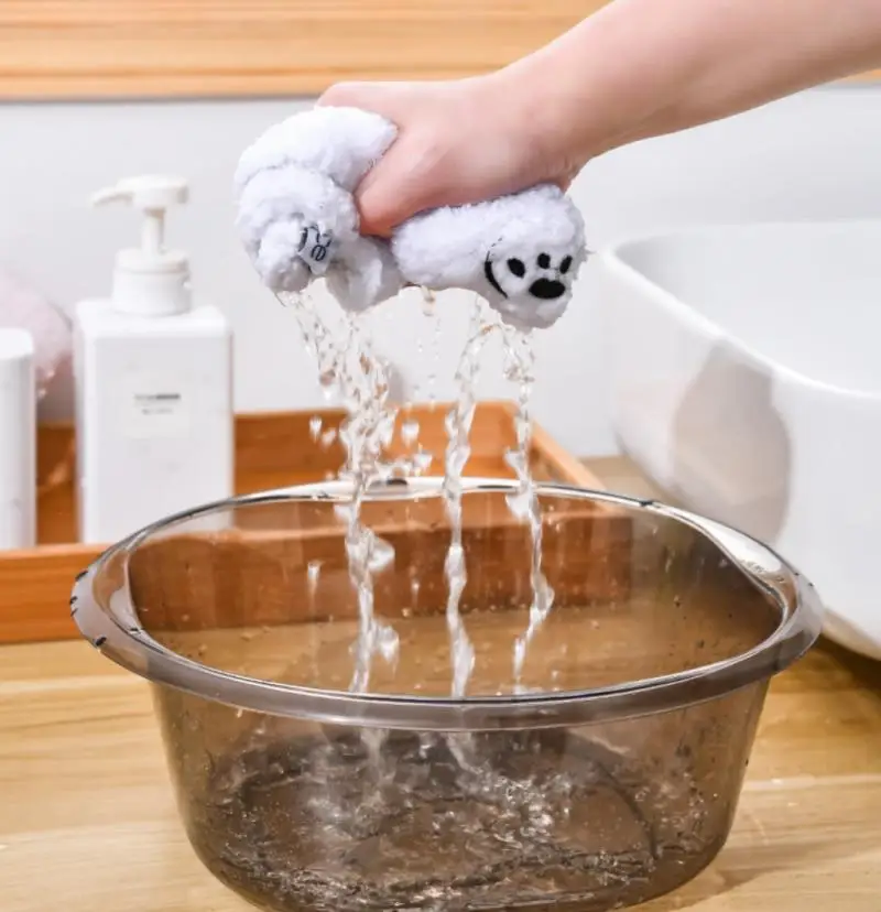 Microfiber Hand Towel Absorbent Cloth Coral Velvet Bathroom Dishcloths Hanging Cloth Cute Bear Rag Wipe Cleaning