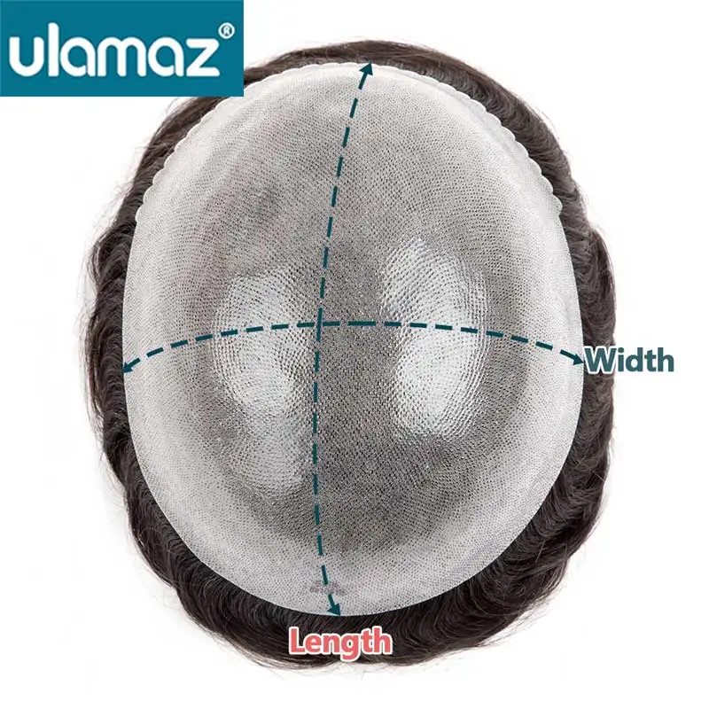 0.08-0.10mm Knotted Skin Hair Toupee Microskin Man Hair Prosthesis 100% Human Hair Male Wig Mens Hair Replacement System Unit 6