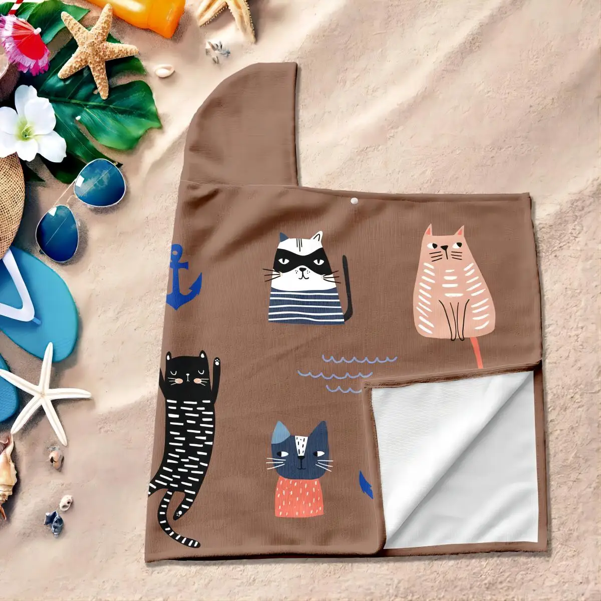 1pc Cartoon Cat Pirate Digital Printing Adult Towel Hooded Bathrobe Quick Dry Skin-friendly Soft Terry Cloth Beach Pool Bathroom