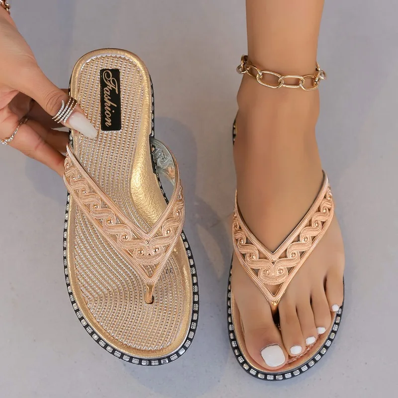 

Шлепанцы женские с геометрическим рисунком, Повседневные Легкие удобные нескользящие сандалии, плоская подошва, с круглым носком, летняя обувь