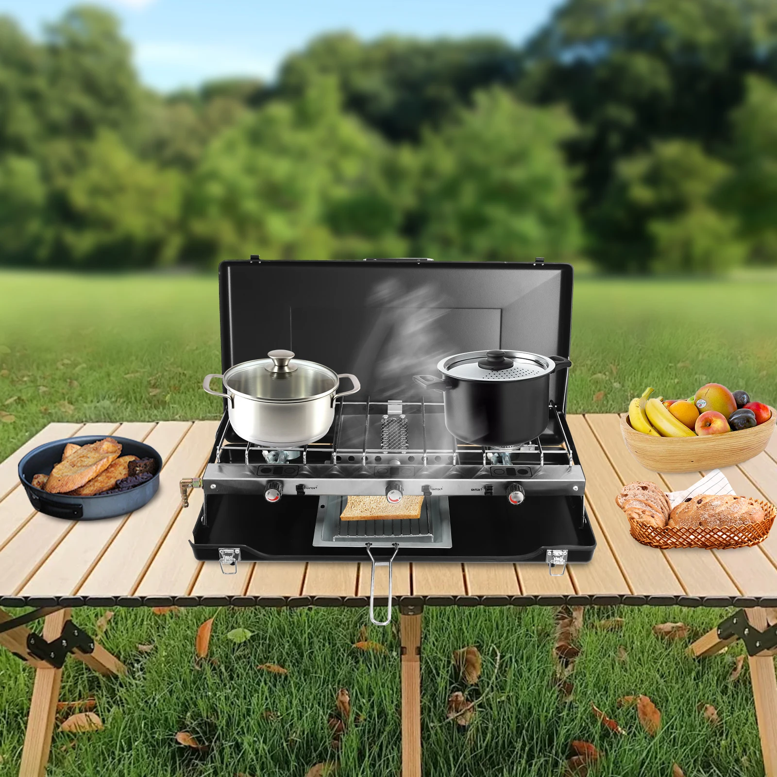 Camping Stove Portable Grill 3-burner 4