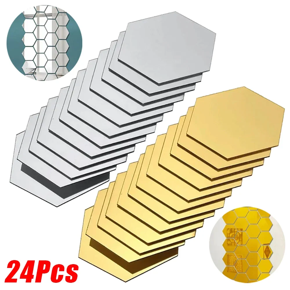 3D Mini Mirror Wall Stickers Acrylic Self Adhesive Removable Hexagon Wall Decals 24/6Pc wall stickers