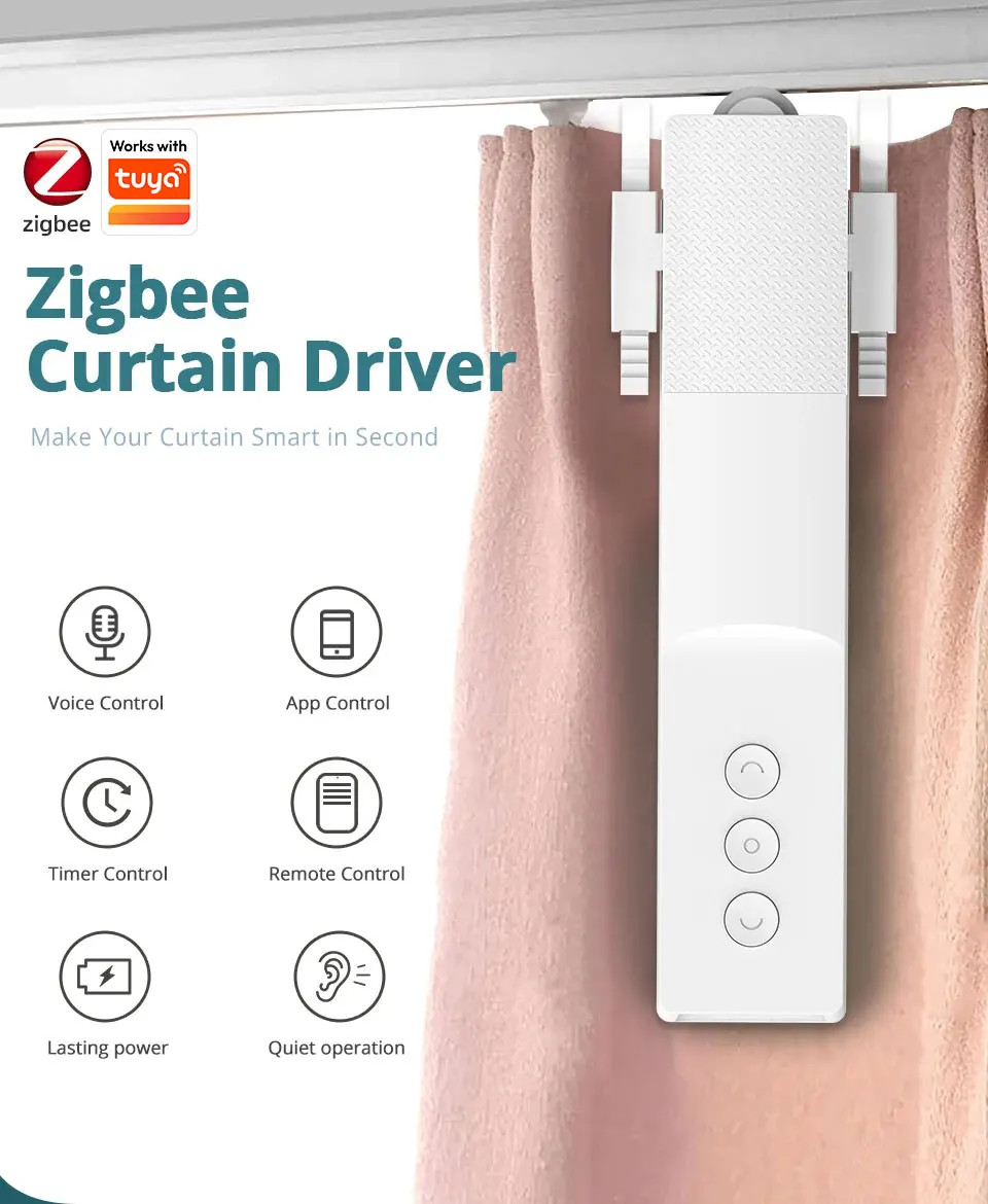Zigbee Smart Electric Curtain Robot Curtain Motor for Roman Rod I Type U Type Tr