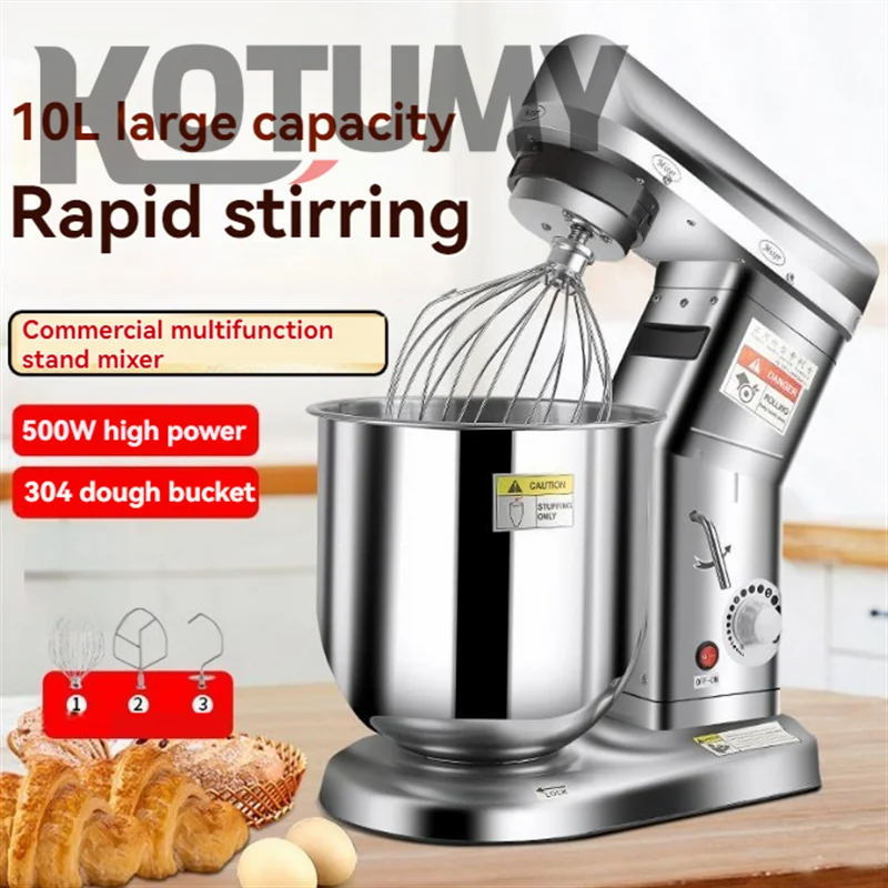 10L Stainless Steel Automatic Egg Beater Mixer New Multifunctional Household Dough Kneader for Wheat & Flour Chef Machine