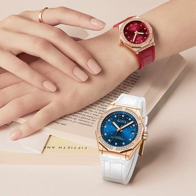 BONEST GATTI Ladies' mechanical watch with diamond inlay, fashionable waterproof watch