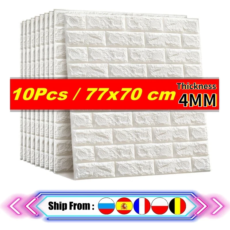 10Pcs Imitation Brick 3D Wall Sticker Bedroom Decor Waterproof Self-adhesive Wallpaper LivingRoom Kitchen Wall Luxury Renovation