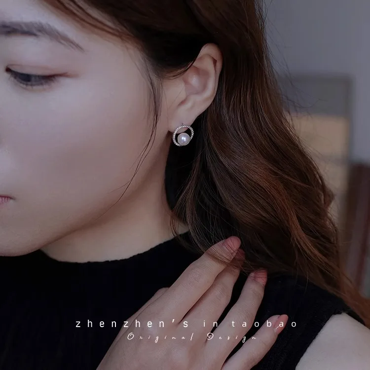 Light luxury 925 silver needle 6A strong light natural flat round freshwater pearl earrings for women