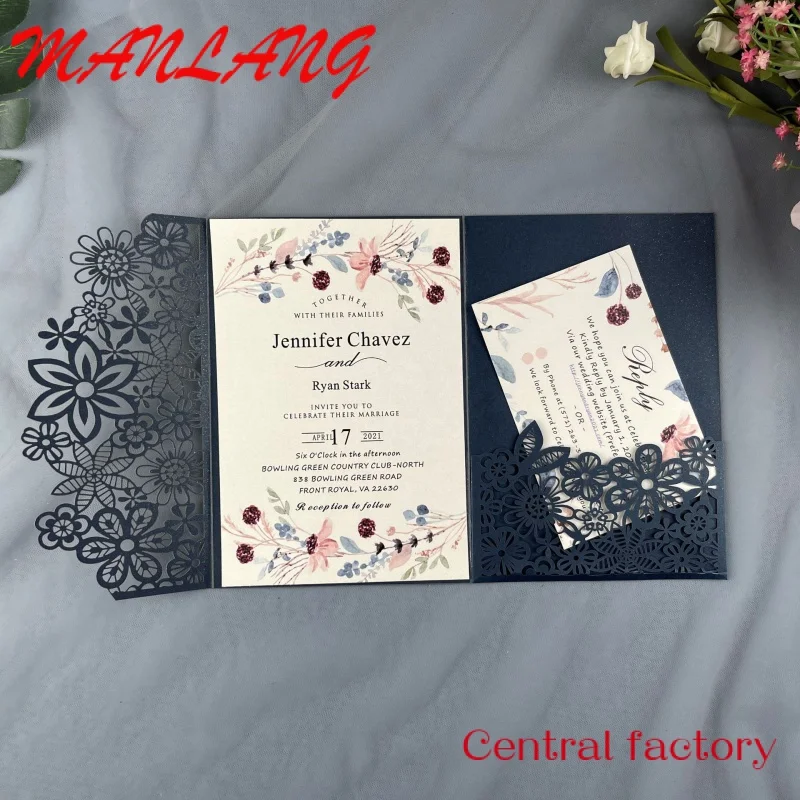 Custom  Luxury Laser Cut Invitation Good Quality Hollow Flowers Wedding Cards Customized Mariage Wedding Invitation Card