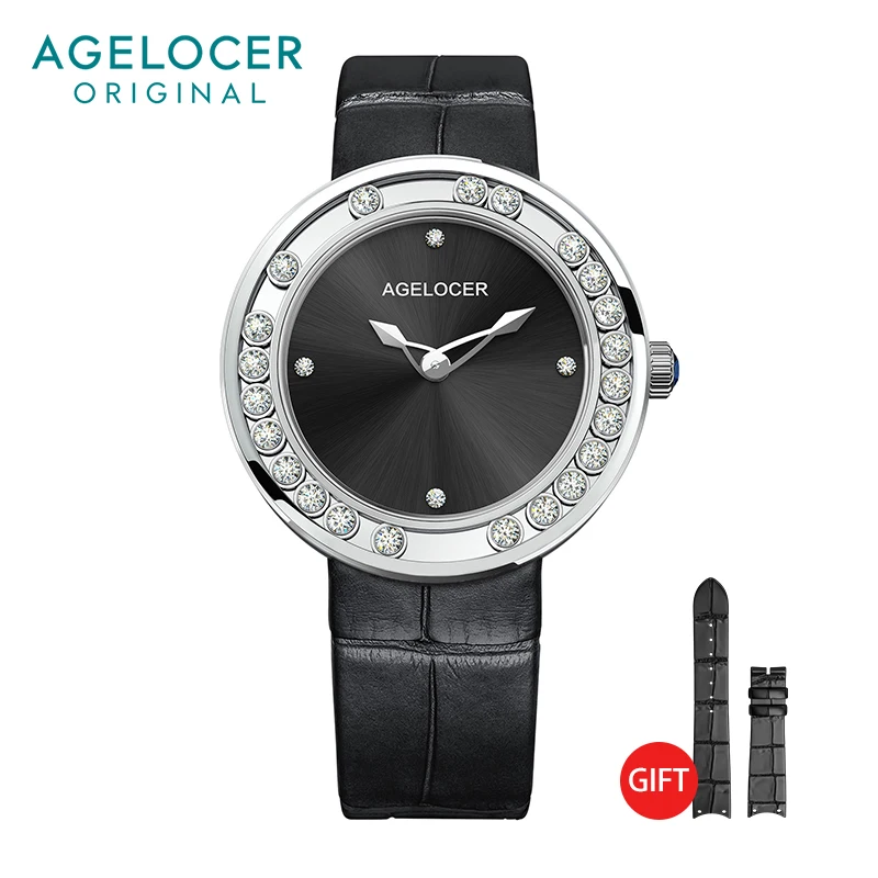 

AGELOCER Women's Watches Fashion Luxury Top Brand Diamond Black Women Wristwatch Sapphire Casual Ladies Quartz Watch Clock New