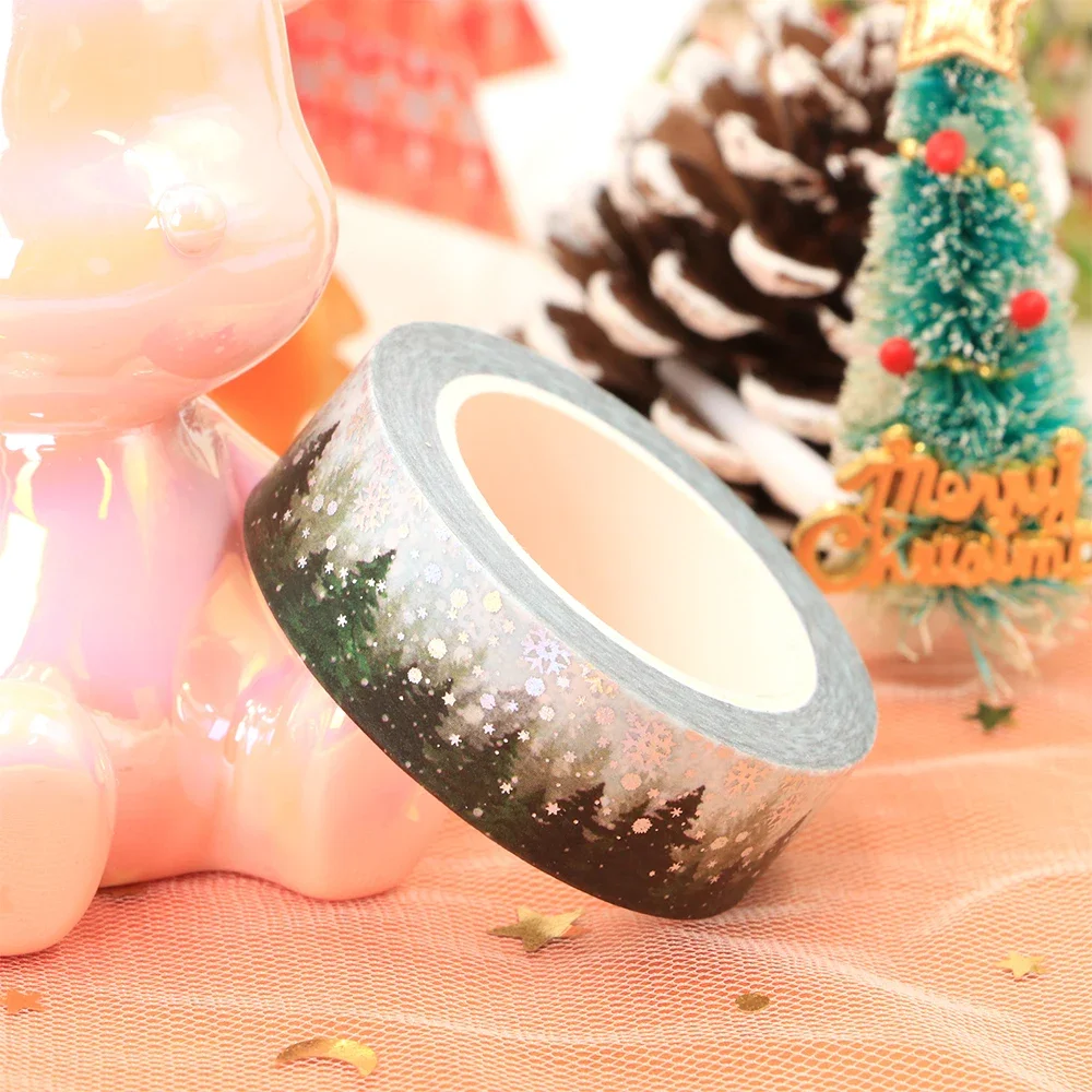 2025 NEW 1PC 10M Decor Silver Foil Forest Snowing Christmas Trees Washi Tapes Journaling Adhesive Masking Tape Cute Papeleria 6