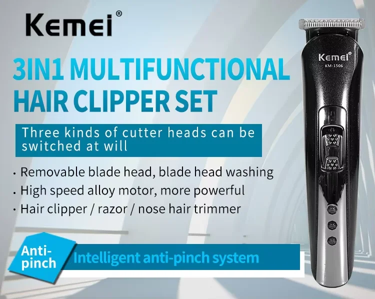 Description Picture 3 of itemKemei KM-1506 3 in 1 Electric Hair Clipper USB Charging Shaver Rechargeable Nose Hair Trimmer Professional Shaving Machine