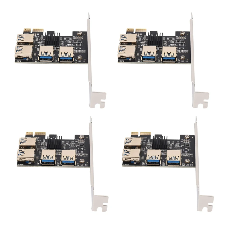 

4X New 4 Ports Pcie Riser Adapter Board PCI-E 1X To 4 USB 3.0 PCI-E Rabbet GPU Riser Extender Ethereum ETH/Monero