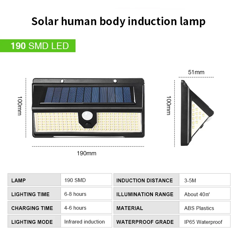 solar deck lights Solar Lights Outdoor 190 LEDs with 4 Working Modes IP65 Waterproof Security Solar Lamp Suitable for Gardens Deck Garage Lights solar security light