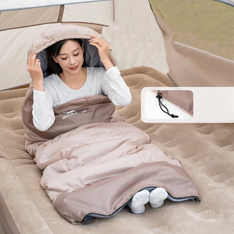 HUI LINGYANG Envelope Cotton Sleeping Bag Portable Outdoor Camping Mini Ultralight Single Splicable Hooded Cotton Sleeping Bag