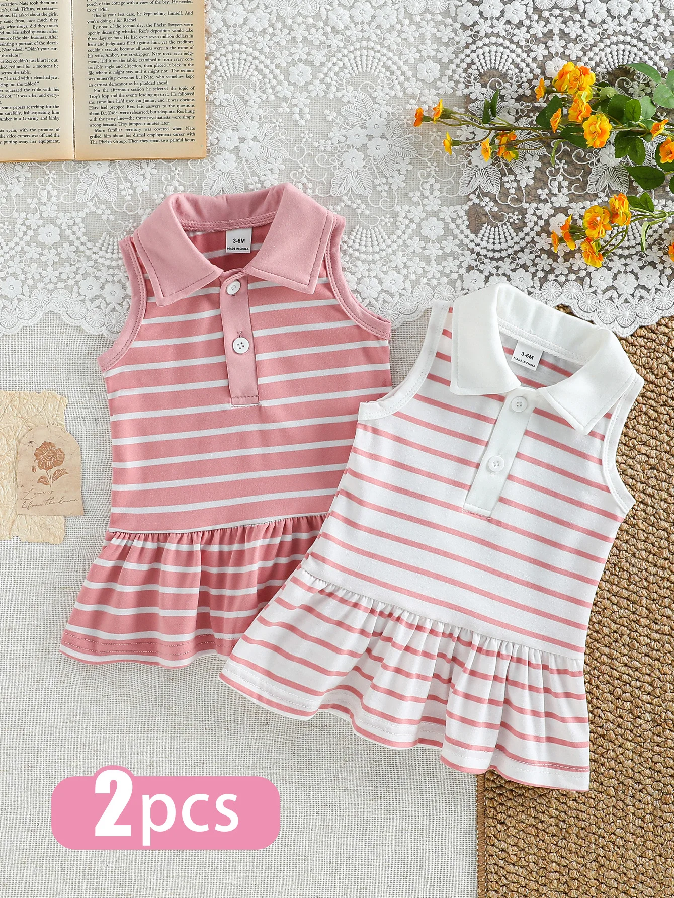 Baby Girl Striped Polo Dress Set 1
