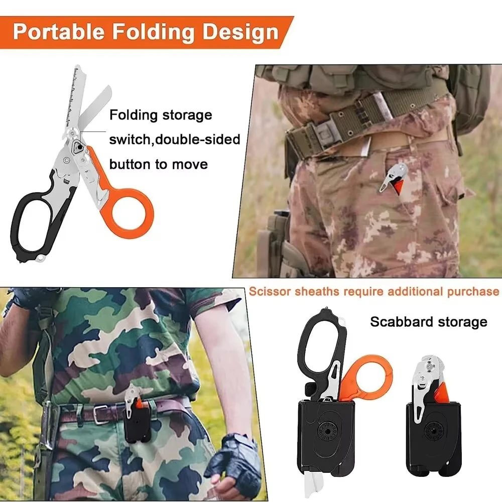 Stainless Steel Folding Scissors Outdoor Tool Combination Gadget Multifunction Scissors Raptors First Aid Expert Tactical 6