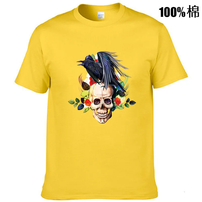 Футболка мужская с коротким рукавом, 100% хлопок, Повседневная Свободная рубашка с принтом черепа, на лето