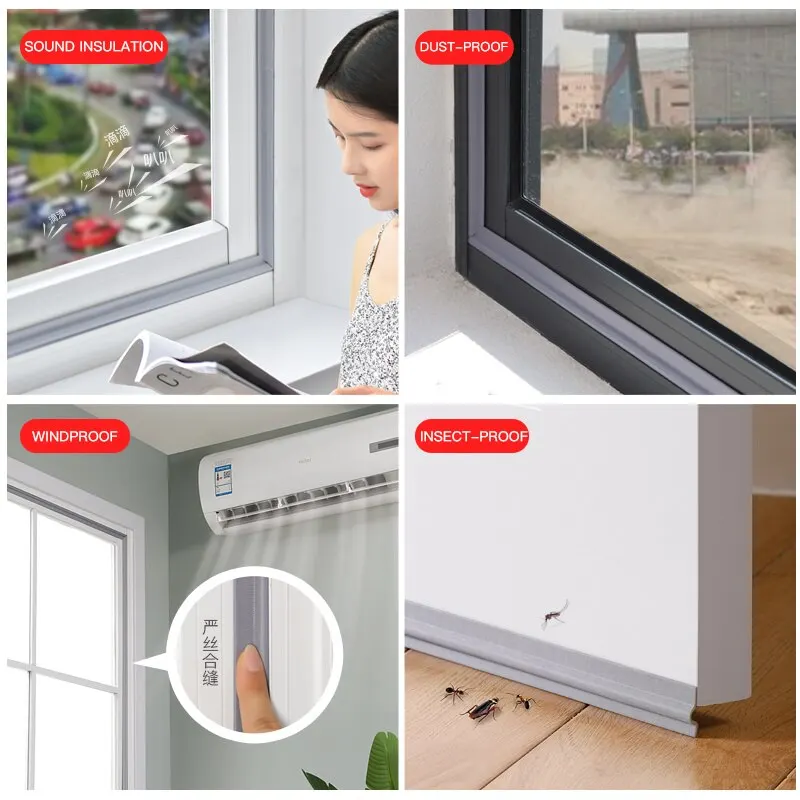 Wearable Door Window Sealing Strips Pu Foam Self Adhesive Tape Waterproof Dustproof Sealing Tape Sound Insulation Tools 2M door seal strip sealing strip tape window seal strip sealing tape sealing strip
