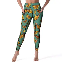 Orange Butterfly Leggings Cute Animal Print Gym Yoga Pants Push Up Sweet Leggins Stretch Custom Sports Tights XL XXL