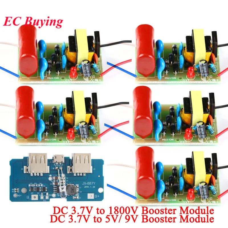 5 Stück/1 Stück DC 3,7 V bis 1800 V Booster Step-Up-Modul Arc Pulse DC-Motor mit Hochspannungskondensatoren 3,7 bis 5 V 9 V Netzteilplatine