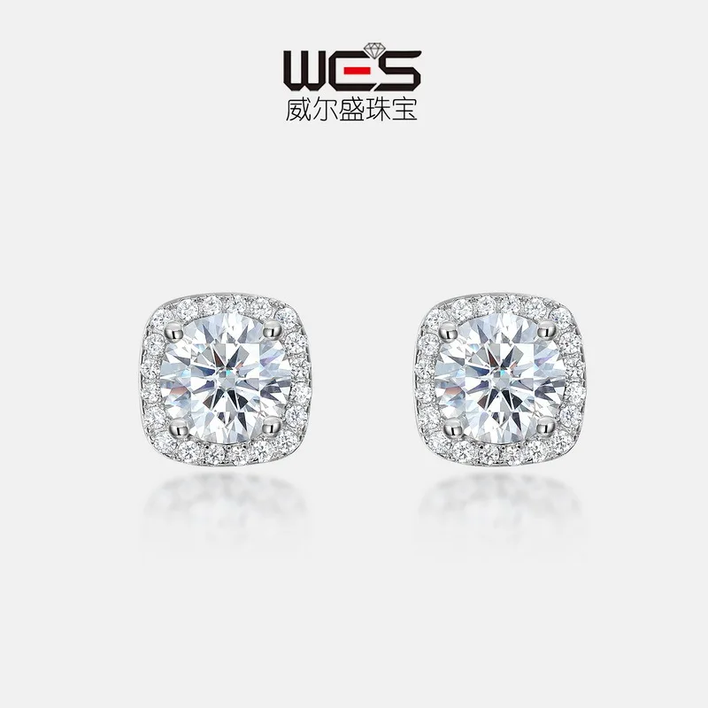 

New Shining and Radiant Mosang Stone Earrings S925 Silver Full Set Colorful Treasure Earrings in Europe and America