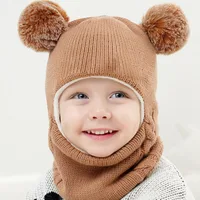 Kids Winter Hat Scarf Combo Lined Knit Ear Flap Hat with Neck Warmer Warm Unisex Pull-On Balaclava for Baby Toddler Boy Girl