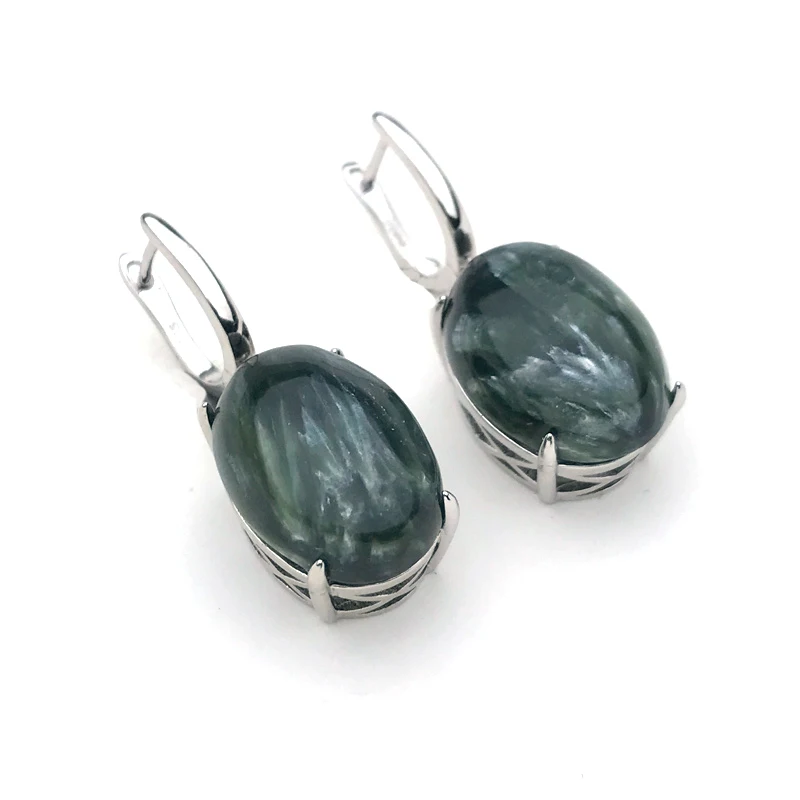 CSJ 빅 스톤 천연 Seraphinite 귀걸이 스털링  Charoite 타원형 13*18mm 여성용 생일 파티 보석 선물