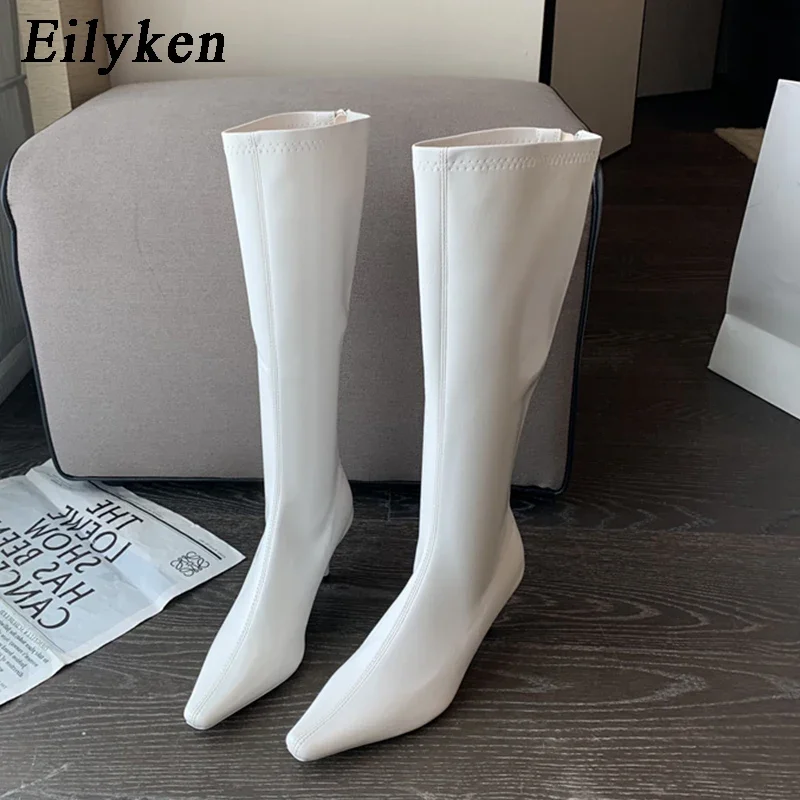 

Eilyken/высококачественные высокие сапоги на тонком низком каблуке; Коллекция 2024 года; Сезон весна; Сапоги до колена с острым носком; Женские вечерние под платье; Современная обувь на молнии