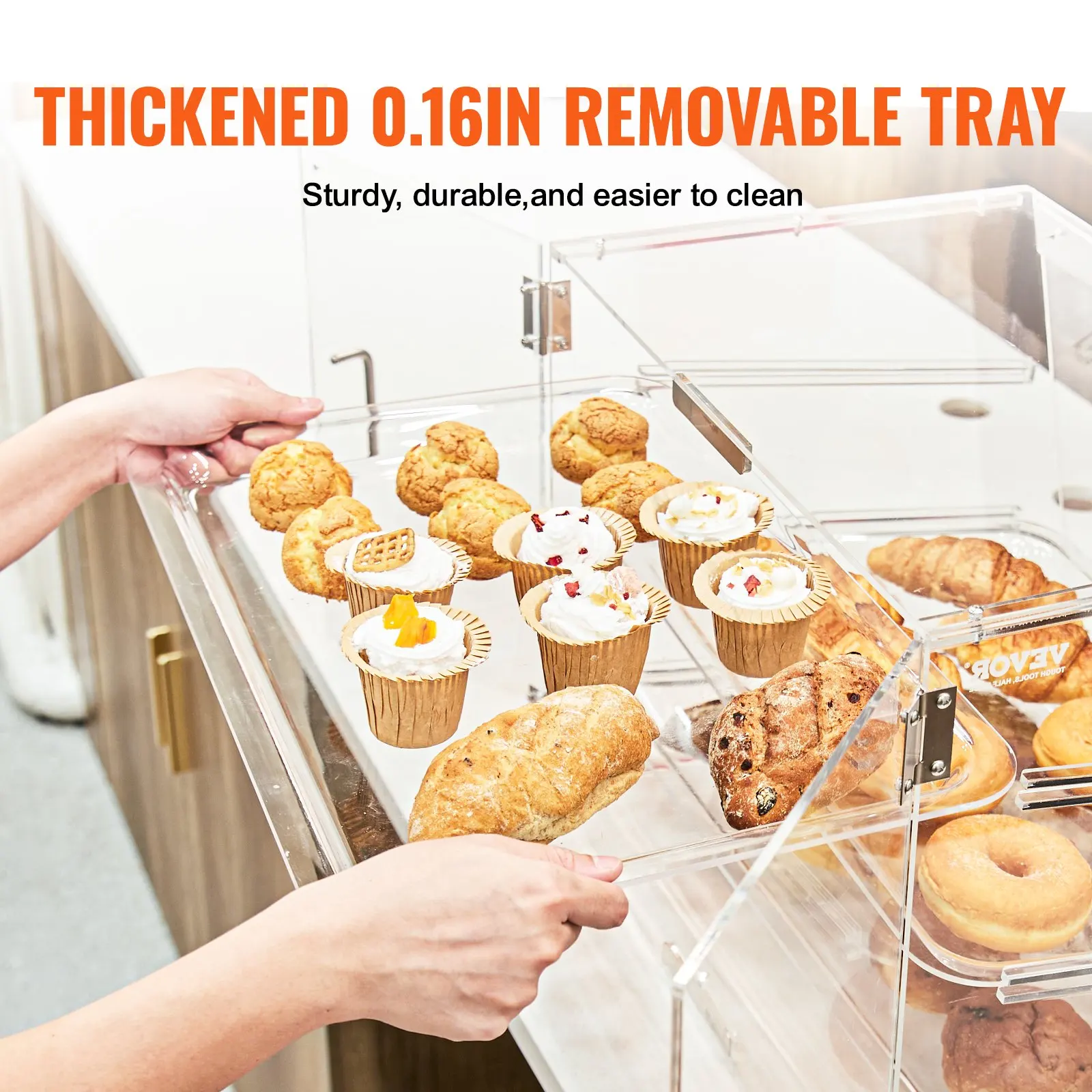 VEVOR Pastry Display Case,2/3Tier Countertop Bakery Display Case, Acrylic Display Box ,Keep Fresh for Donut Bagels Cake Cookie 3