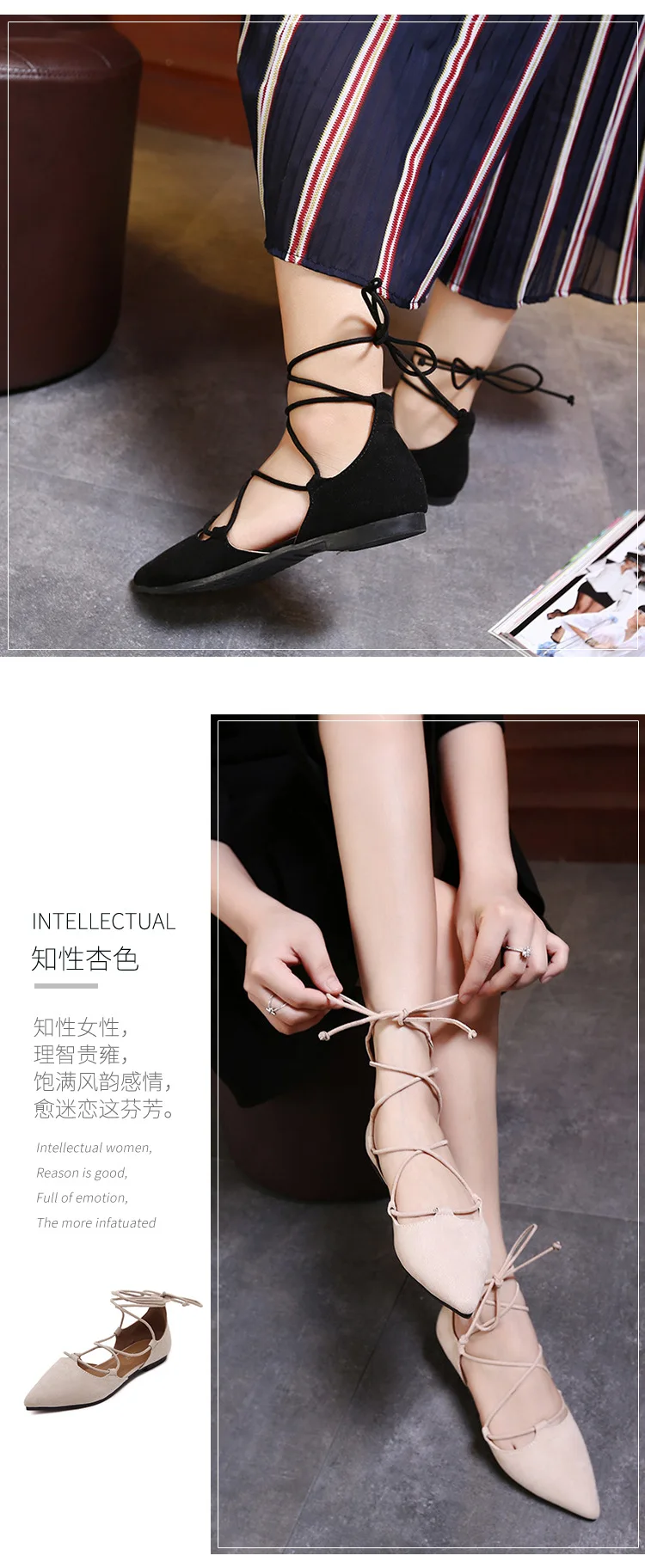 sexy cross-tied gladiator summer shoes woman pointe toe cut out flat lace up ballet flats Roman style D'orsay shoes big size 43