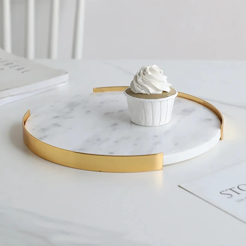 

Marble Tray Iron Round Storage Tray, Home Decorative Plate, Jewelry Trays, Cake Pan, Dessert Plate, Cake Stand Display Trays