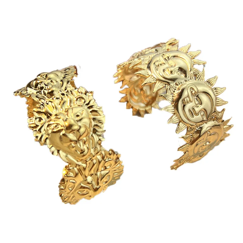 Punk Personality Sun Lion Geometric Bangle Creative Animals Stainless Steel Wrist Bracelet Bangles Unisex Jewelry Accessories