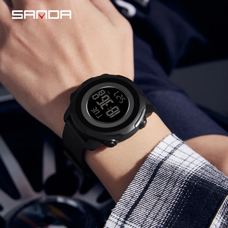 SANDA Top Brand Multifunctional Electronic Watches Fashion Men Watch Timer Alarm Clock Automatic Calendar HD LED Display Reloj