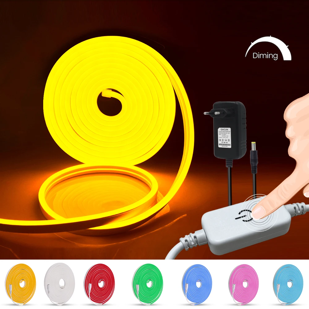 

12V Neon LED Strip Dimmable Touch Sensor SMD 2835 120LEDs/m Waterproof Flexible Silicone Neon Strip 8x16mm LED Tape Neon Sign