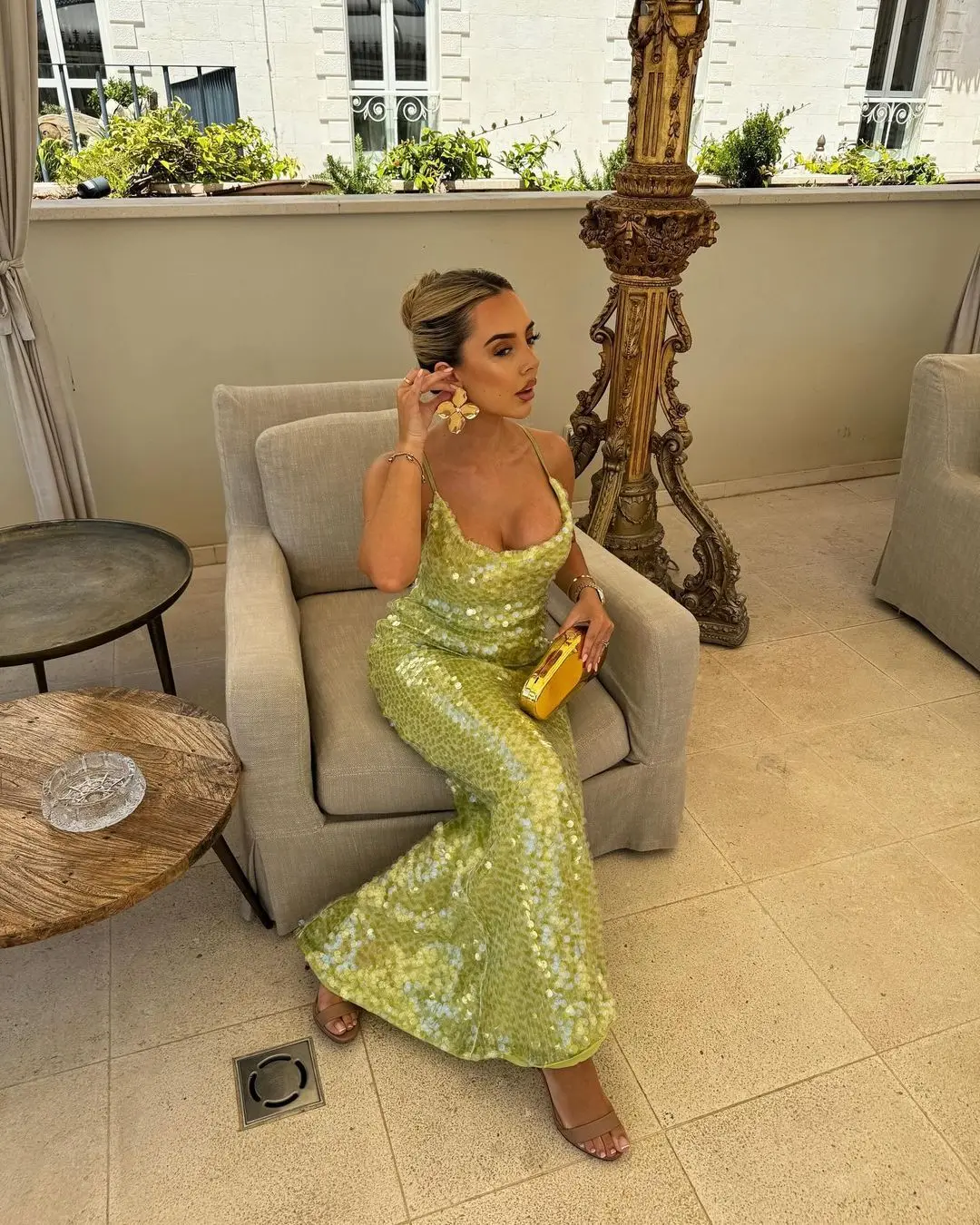 green emerald velvet dress Embellished V-Neck A-Line Mini Dress in Silver - 2