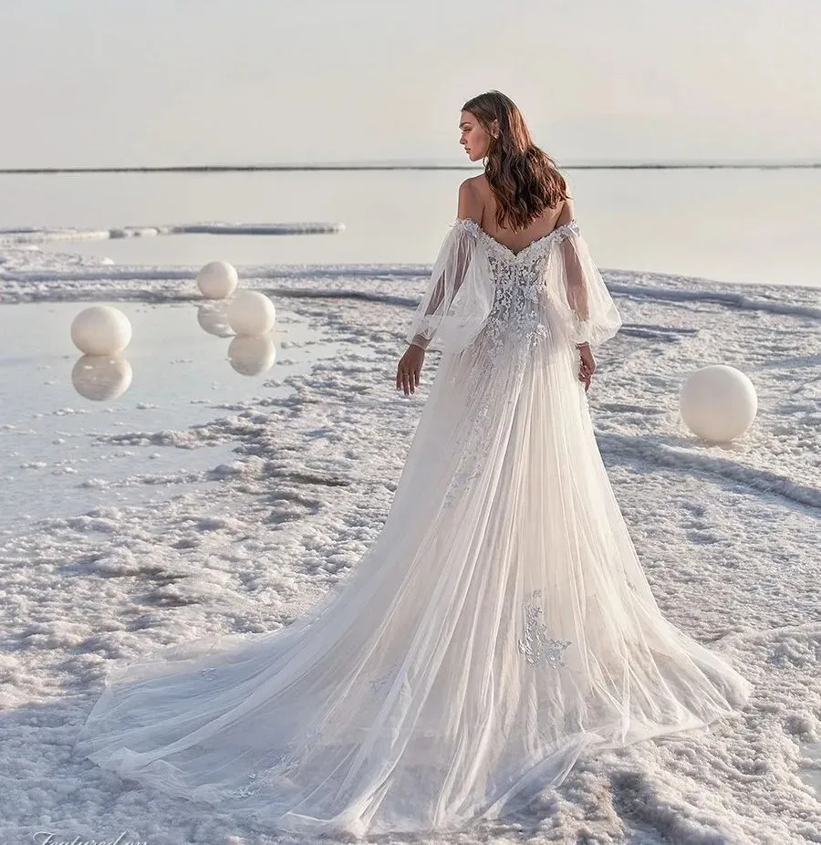 رومانسية بوهو تول فساتين زفاف الشاطئ الدانتيل زين...