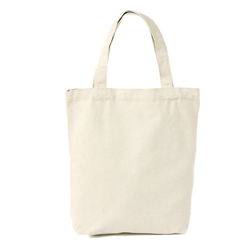 Large Capacity Canvas Shoulder Handbag Folding Eco-Friendly Cotton Tote Bags Reusable DIY Shoulder Bag Grocery Bag Beige White 5