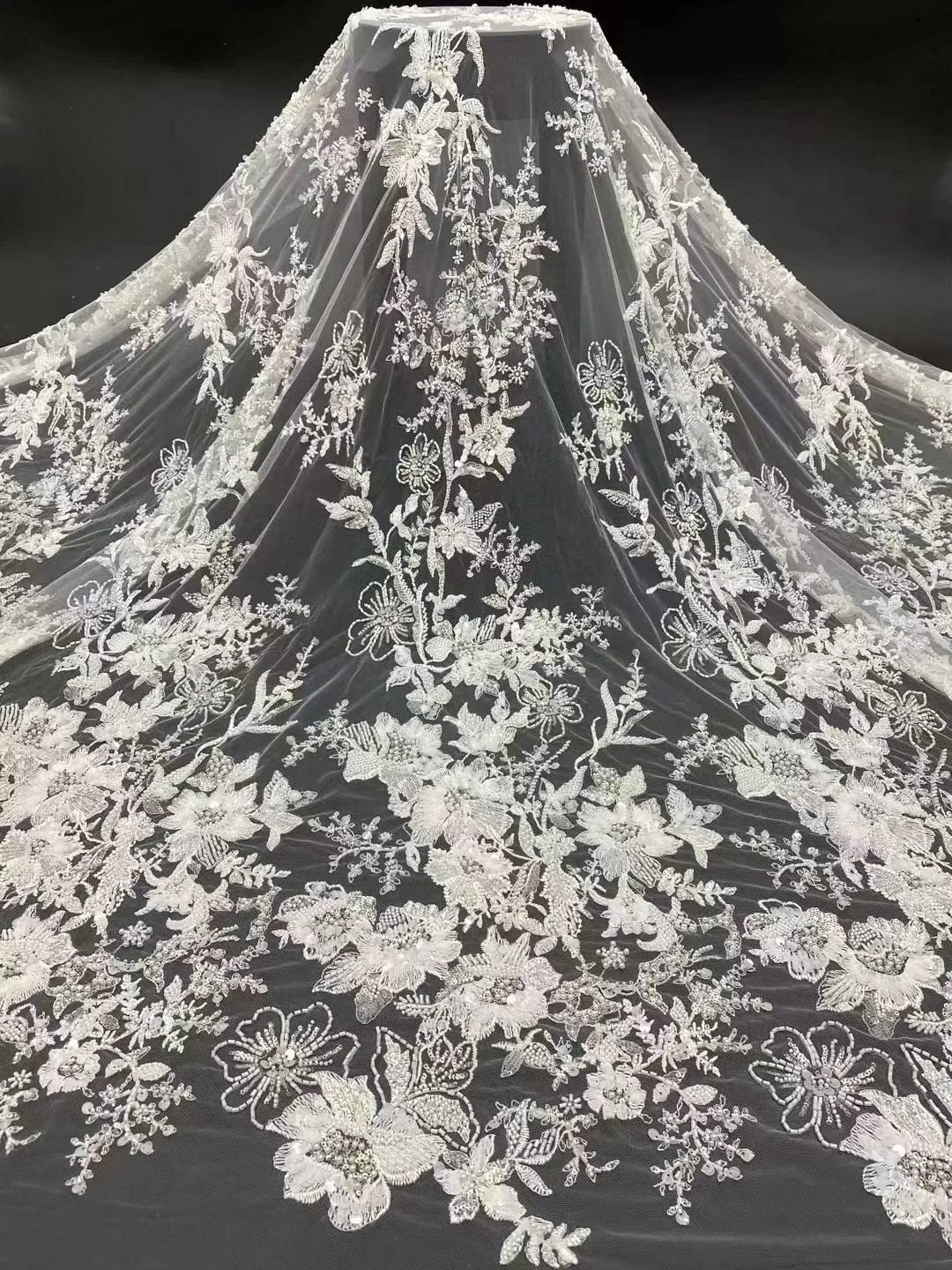 

Off White 5 Yard Wedding Dress Lace Fabric DIY Sewing Dress Garment French Chantilly Embroidery Tulle Lace Fabri