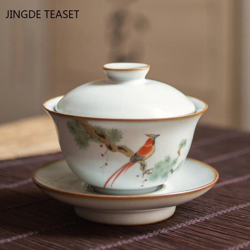 Dehua Vintage ceramic Tea Gaiwan Teacup Handmade Tea tureen Chinese Ru Kiln set Accessories Ceremony Drinkware 150ml