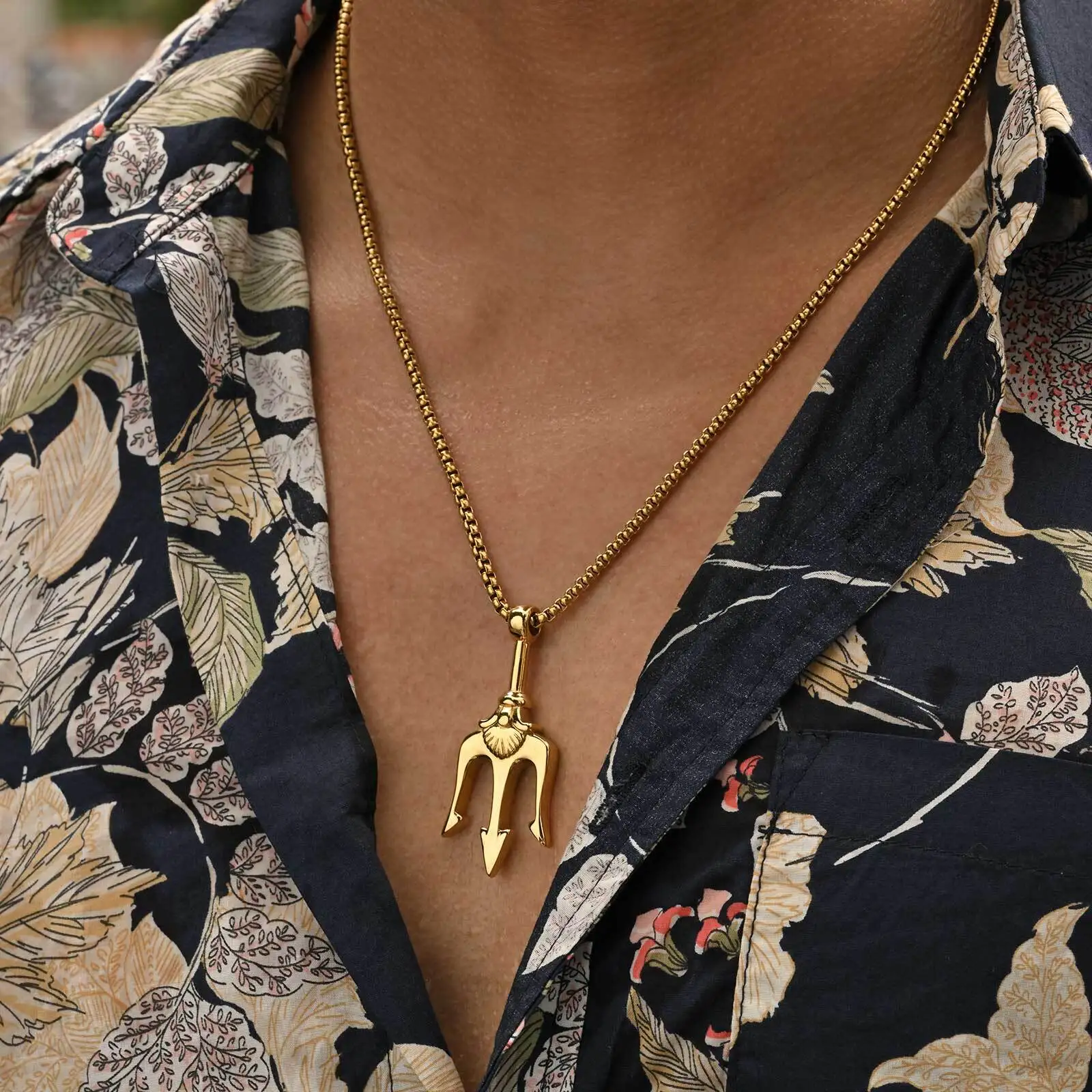 Original Design Men's Trident Necklace,Stylish Stainless Steel Pendant Necklace,Punk Jewelry Gift for Husband Dad Son BBF