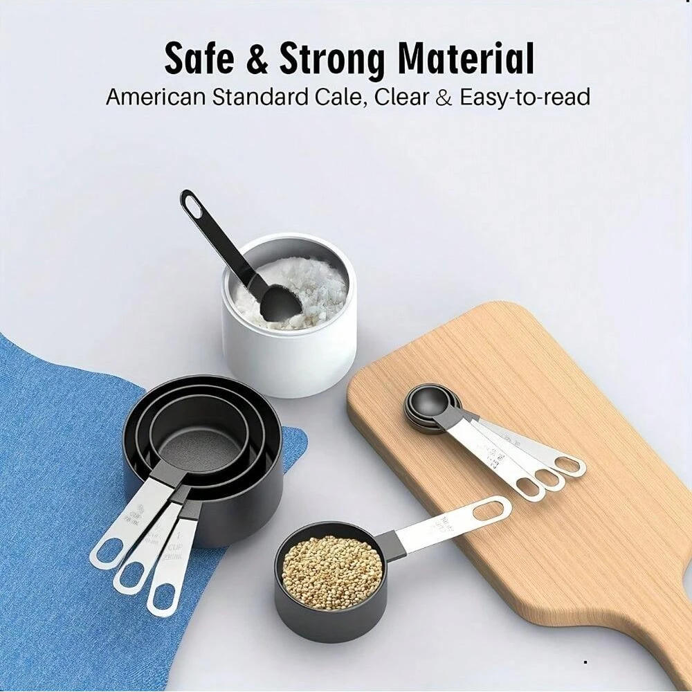 8Pcs Stackable Stainless Steel Measuring Cups Spoons Tablespoon Teaspoon with Plastic Head For Measuring Dry Liquid Ingredients kitchen measuring spoons measuring spoon set measuring cup and spoon set
